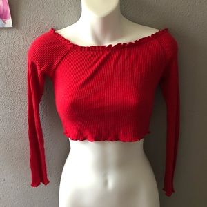 red long sleeved crop top